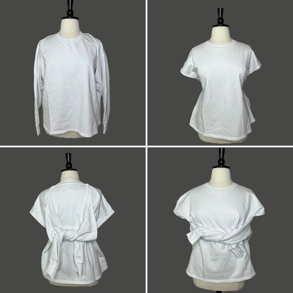Sandrine Rose Convertable L/S S/S Distressed Sweatshirt White Women Small NWT - Picture 1 of 14